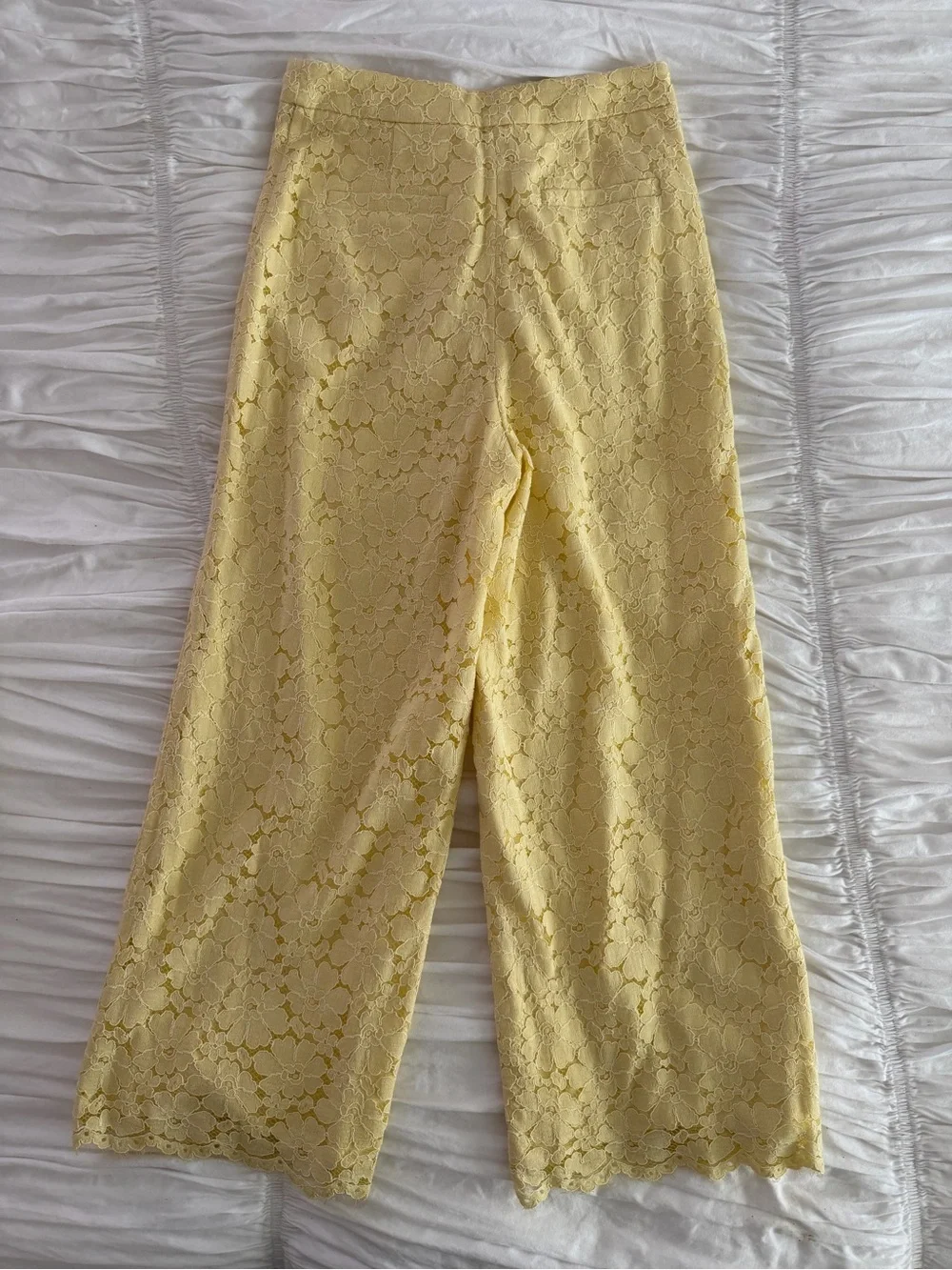 Rachel Parcell Yellow Floral Lace Wide Leg Pants Size 2 Scalloped Hem